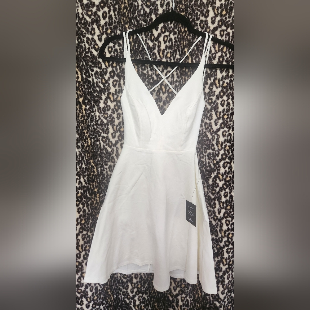 Lulu's White Sleeveless V-Neck A-Line Dress